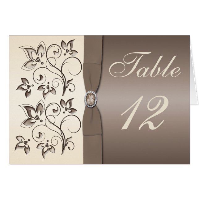 Carte de numéro de table Mocha Ivory Floral (Devant horizontal)