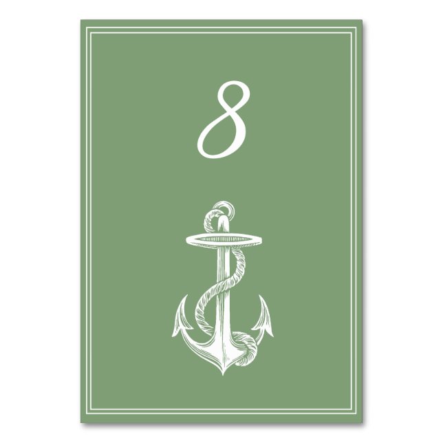 Carte de numéro de table Moss Green Ancre nautique (Par défaut)