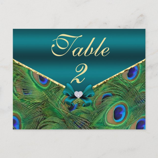 Carte de numéro de table Peacock turquoise (Devant)