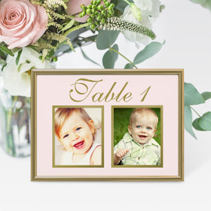 Carte de Numéro de Table Photo d'Enfance Rose Deux