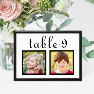 Carte de Numéro de Table Photo Enfance Noir Blanc