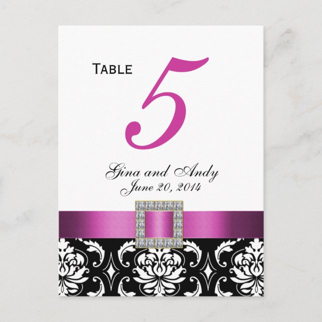 Carte de numéro de table Pink, Black Mariage damas (Devant)