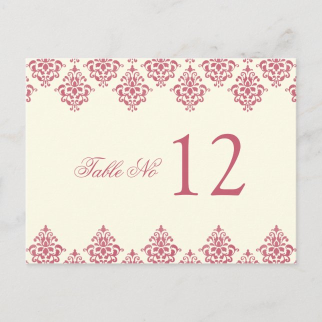 Carte de numéro de table Pink Ivesque Arabesque Da (Devant)