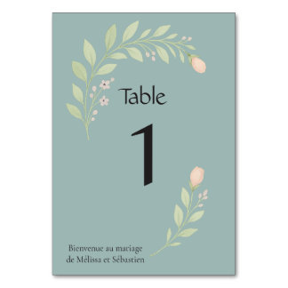 Carte de numéro de table pour mariage, floral