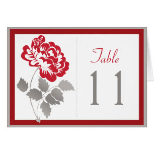 Carte de numéro de table Red Peony sur blanc avec 