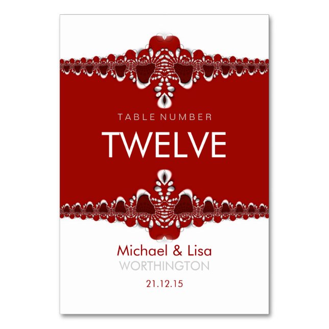 Carte de numéro de table Red+White Tribal Lace Mar (Par défaut)