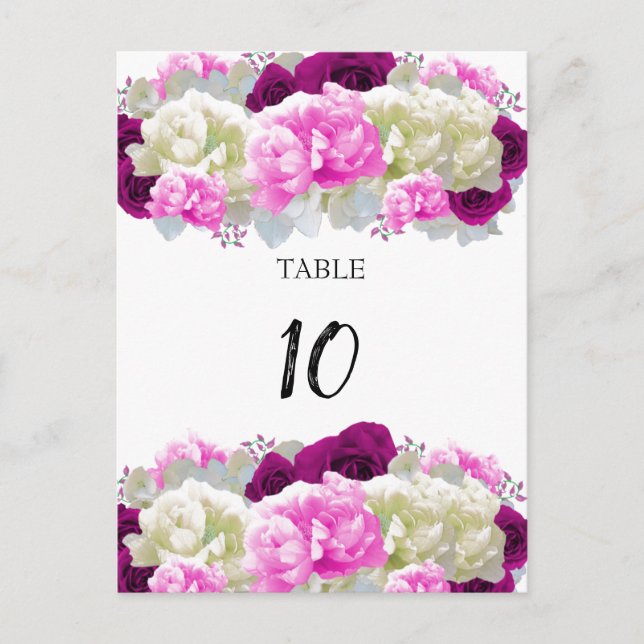 Carte de numéro de table Rose et Pivoines Roses (Devant)