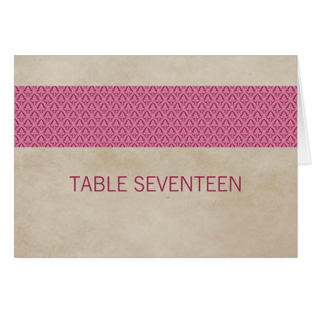 Carte de numéro de table rose Rustique Damask (Devant horizontal)