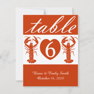 Carte de numéro de table rouge de homard
