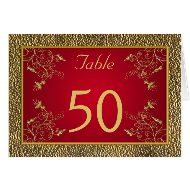 Carte de numéro de table rouge et or riche (Devant Horizontal)