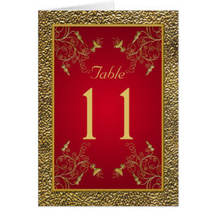 Carte de numéro de table rouge et or riche