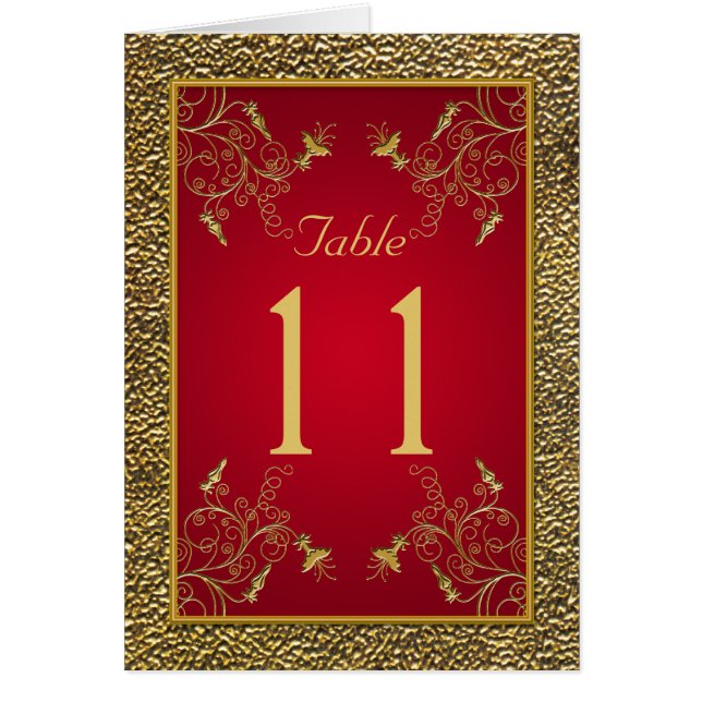 Carte de numéro de table rouge et or riche (Devant)