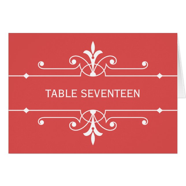 Carte de numéro de table rouge fantaisie (Devant horizontal)