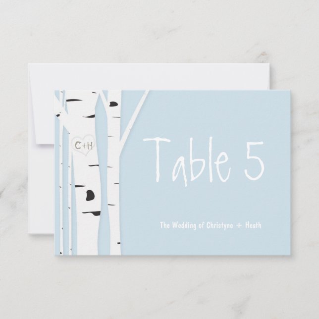 Carte de numéro de table Rustic Birch Tree Blue Ma (Devant)
