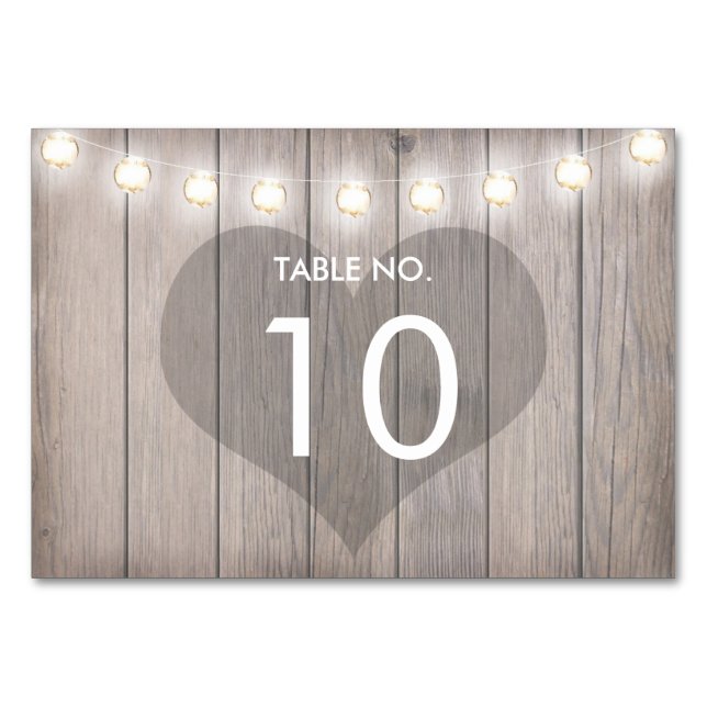 Carte de numéro de table Rustique à base de coeur (Devant)