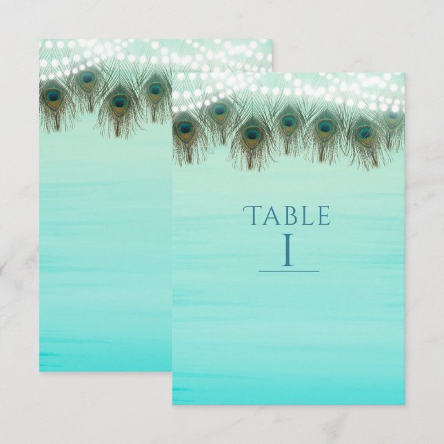 Carte de numéro de table rustique avec plumes de p (Devant / Derrière)