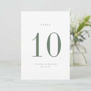 Carte de numéro de table Sage Green Mariage