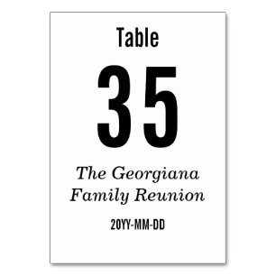 Carte de numéro de table simple, simple et sous-es