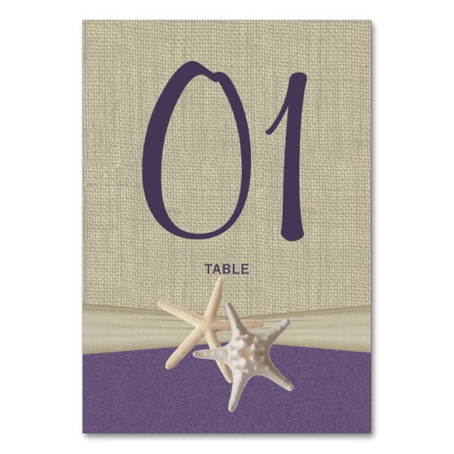 Carte de numéro de table Starfish and Burlap Purpl (Par défaut)