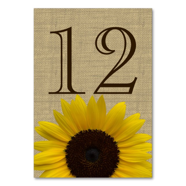 Carte de numéro de table Sunflower Country Burlap (Par défaut)