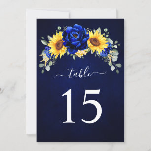 Carte de numéro de table Tournesol Rustique Bleu R