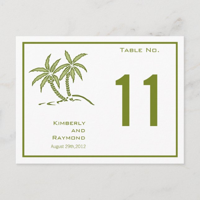 Carte de numéro de table Tropical Green Twin Palm  (Devant)