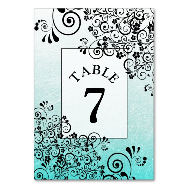 Carte de numéro de table turquoise et Black Fancy  (Par défaut)