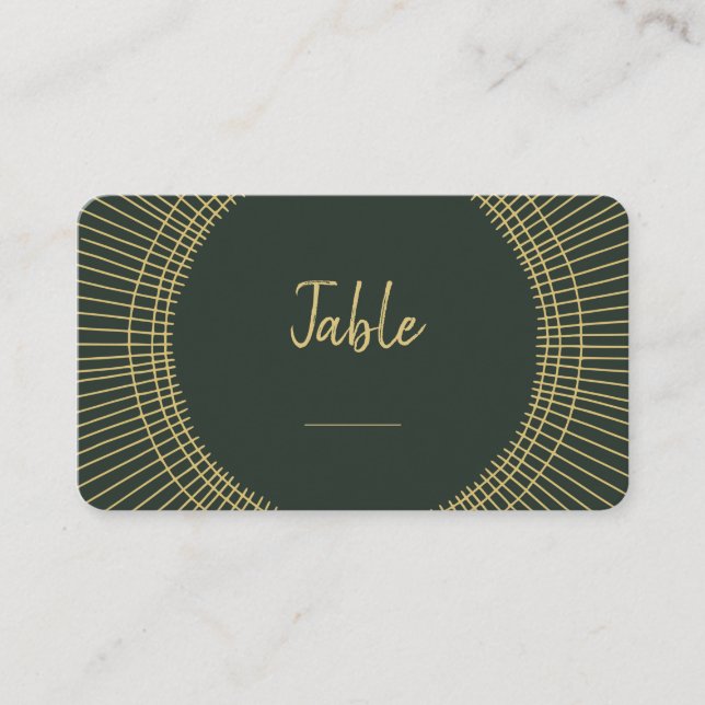Carte de numéro de table verte et or Art nouveau (Devant)