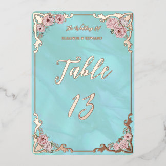 Carte de numéro de table vintage Blue Peony