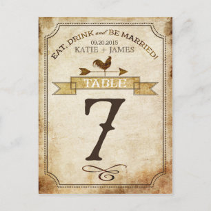 Carte de numéro de table vintage Rooster Rustic Co