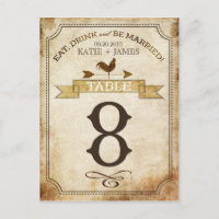 Carte de numéro de table vintage Rooster Rustic Co