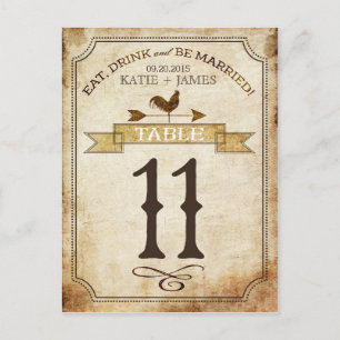 Carte de numéro de table vintage Rooster Rustic Co
