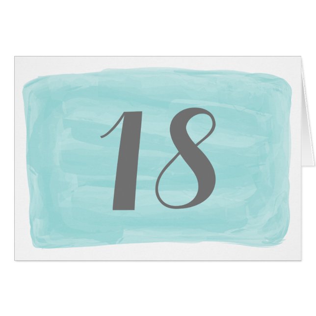 Carte de numéro de tableau d'aquarelle turquoise (Devant horizontal)