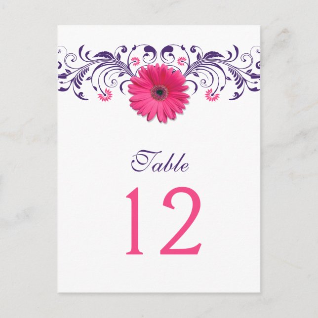 Carte de numéro de tableau de Gerbera rose marguer (Devant)
