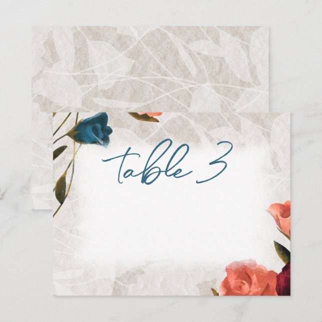 Carte de numéro de tableau de Mariage Rose turquoi (Devant / Derrière)