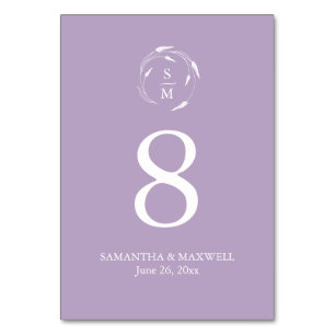 Carte de numéro de tableau du Mariage Lavender Pur
