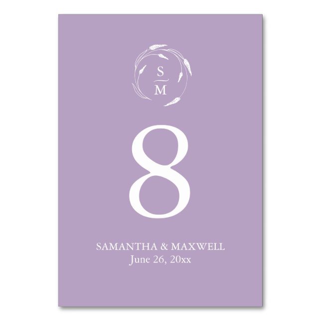 Carte de numéro de tableau du Mariage Lavender Pur (Par défaut)