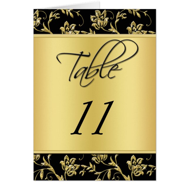 Carte de numéro de tableau Floral Noir et Or (Devant)