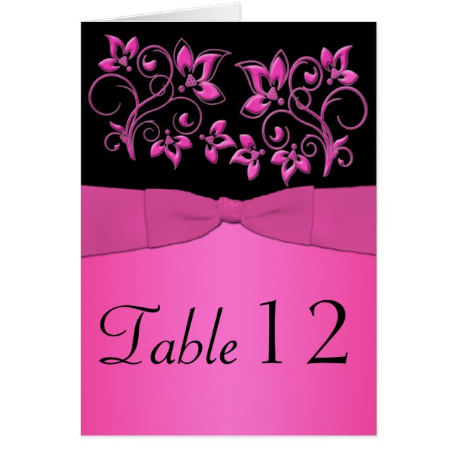 Carte de numéro de tableau Floral noir et rose (Devant)