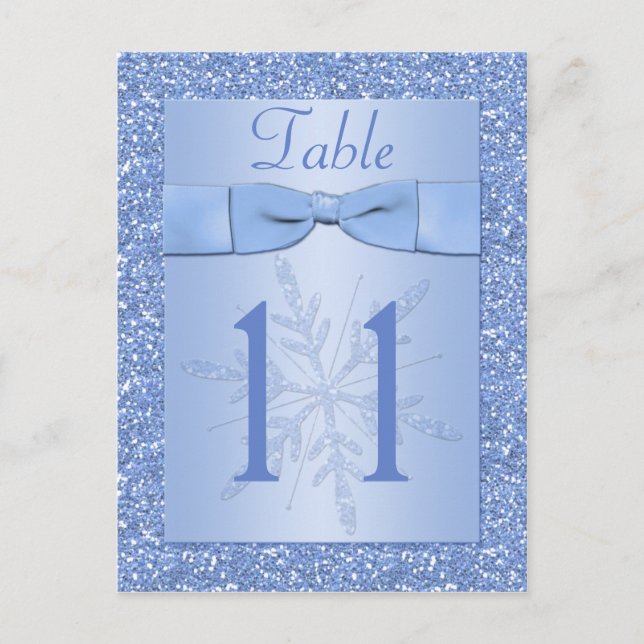 Carte de numéro de tableau Glitt bleu glace Snowfl (Devant)