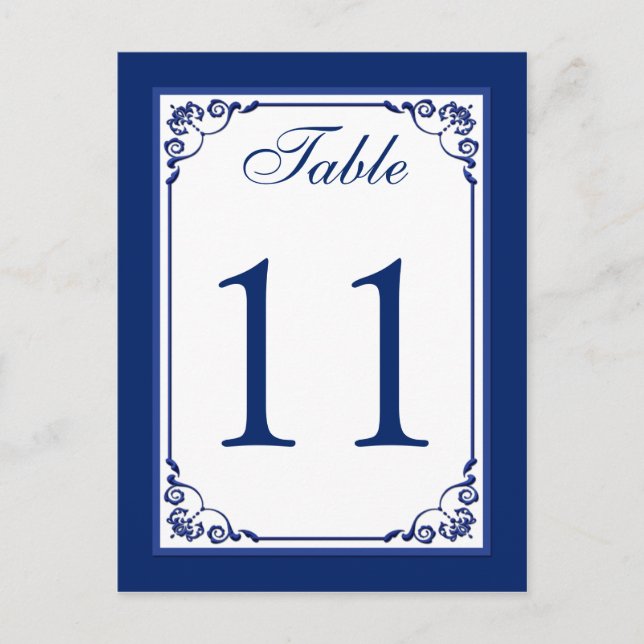 Carte de numéro de tableau Royal Blue and White So (Devant)