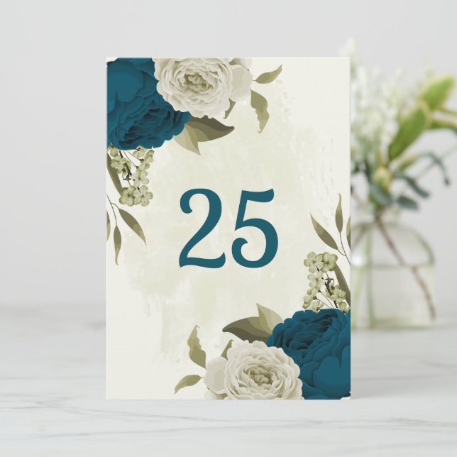 Carte de numéro de tableau turquoise bleu beige fl (Debout devant)