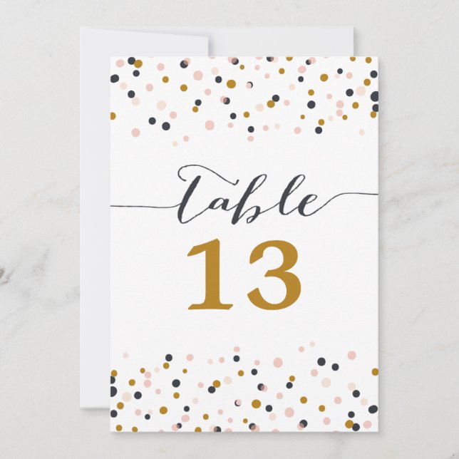 Carte de numéros de table à points de confettis ro (Devant)