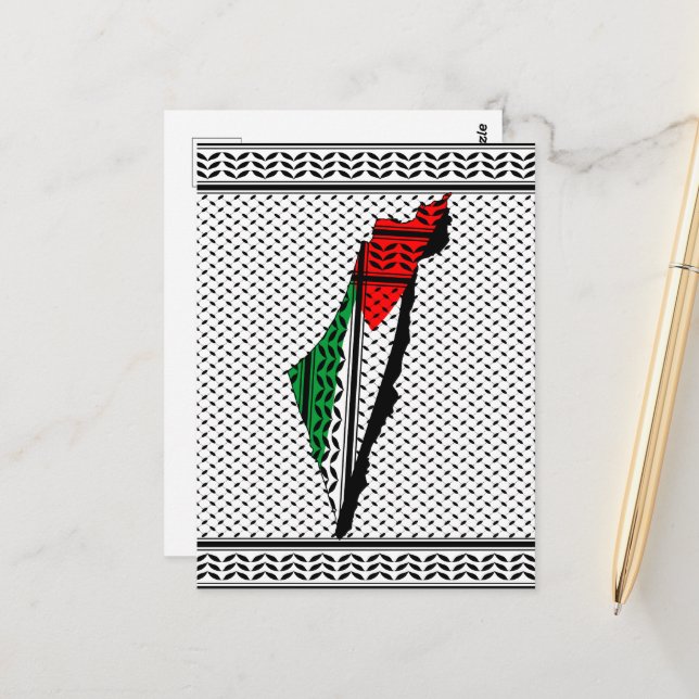 Carte de Palestine avec drapeau et Motif Keffiyeg (Devant/Arrière en situation)