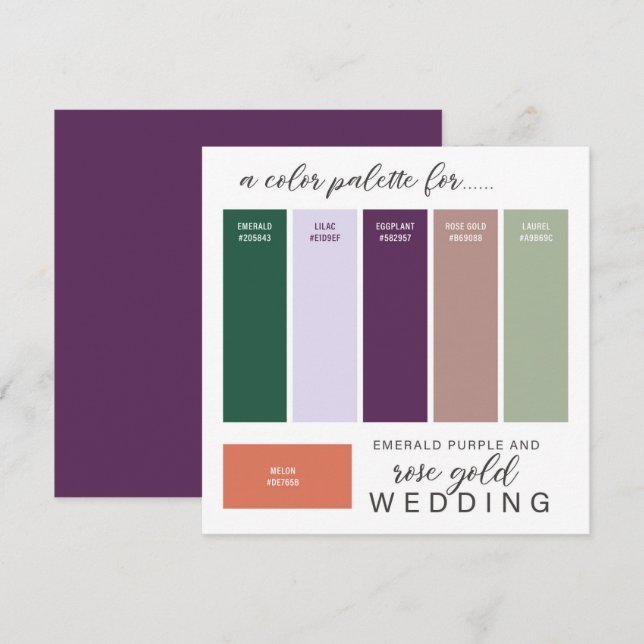 Carte de palette couleur Rose vert or violet Maria (Devant / Derrière)