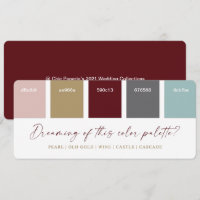 Carte de palette de couleurs de mariage de vacance
