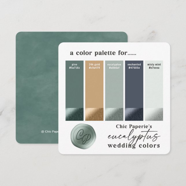 Carte de palette de couleurs de mariage Été Vert E (Devant / Derrière)