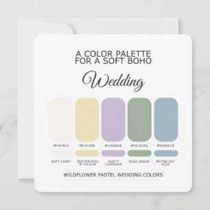 Carte de palette de couleurs de mariage pastel de