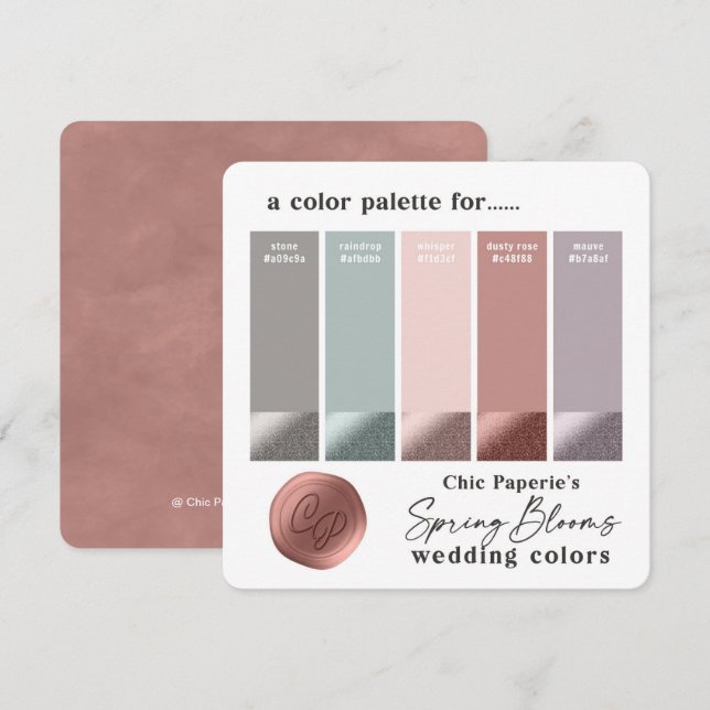 Carte de palette de couleurs de mariage rose et ma (Devant / Derrière)