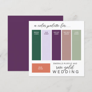 Carte de palette de couleurs de mariage Rose Or Ve